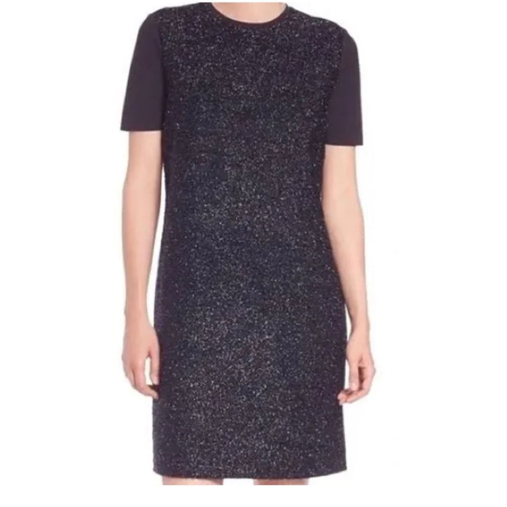 Tory Burch tinsel navy Blue Metallic Boucle Mixed Media Shift Dress